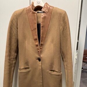 All Saints Wool Coat with Leather Collar